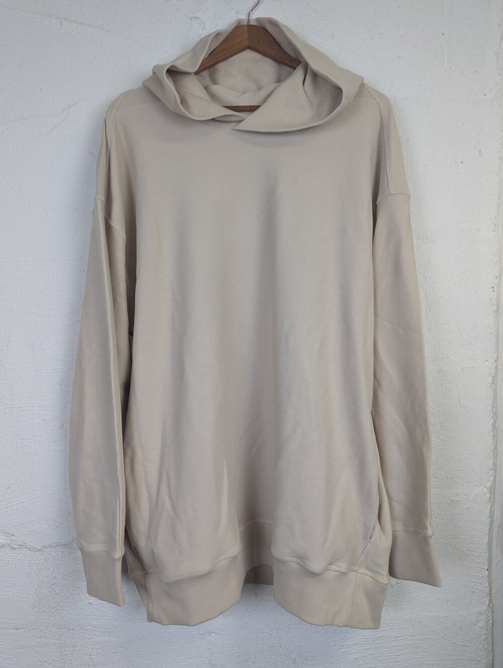 Everlane Twill Terry Jacquard Hoodie Sweatshirt Beige Organic Cotton Mens Large